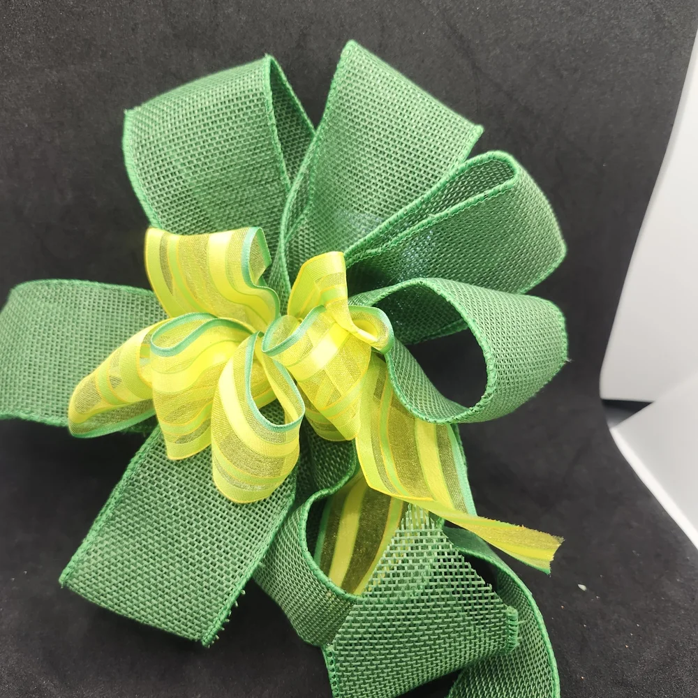 Hand Crafted Green & Yellow Hair Bow Barrette Clip Colorful Hair Accessory